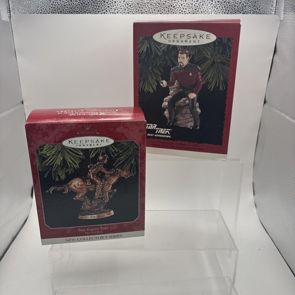 Hallmark Keepsake Ornaments~Lot of 2~Pony Express and Star Trek-Wm. Riker~NIB